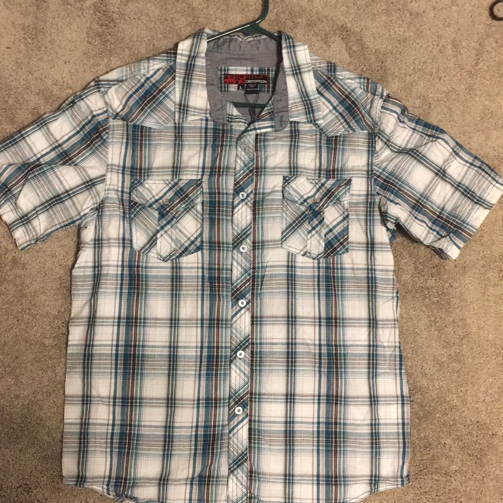 Plaid distortion bottom down shirt